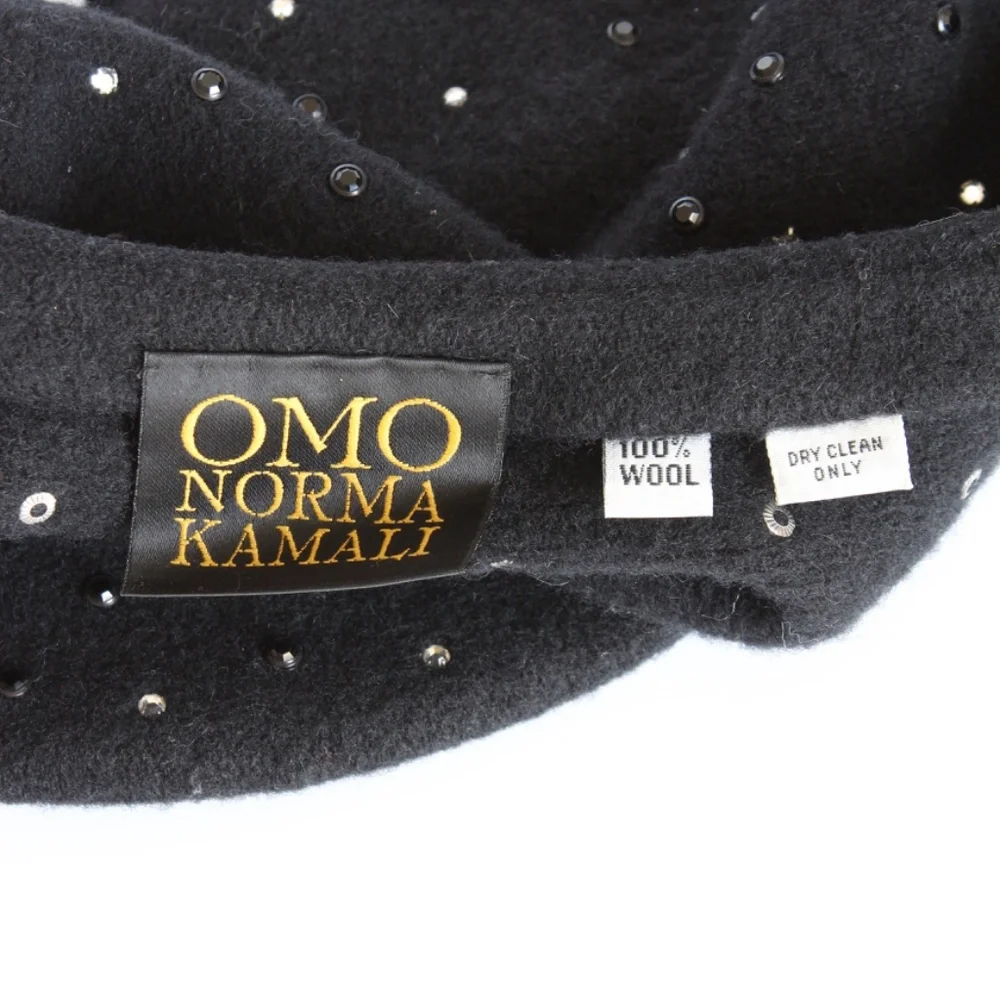 Norma Kamali OMO Hat Beret Black Wool Embellished Rare Retro Vintage 80s